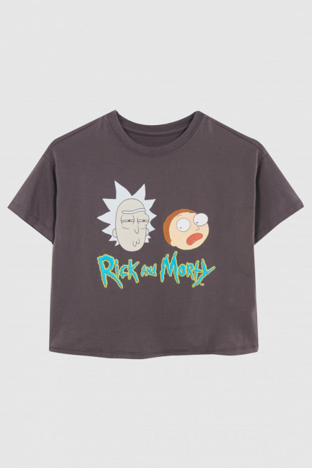 Camiseta cuello redondo gris intensa con estampado de Rick & Morty