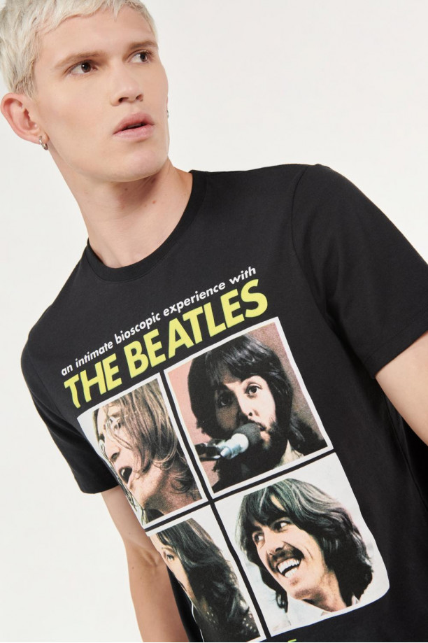 bala Reunión Guia Camiseta manga corta negra con estampado de The Beatles en frente