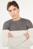 Suéter tejido unicolor cuello redondo con bloques de color