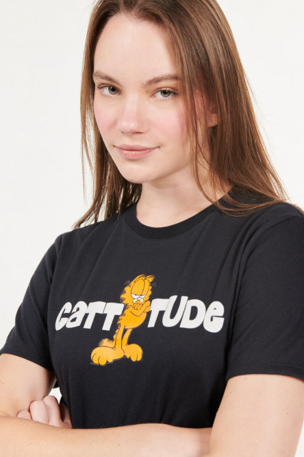 Camiseta azul intensa manga corta con estampado de Garfield
