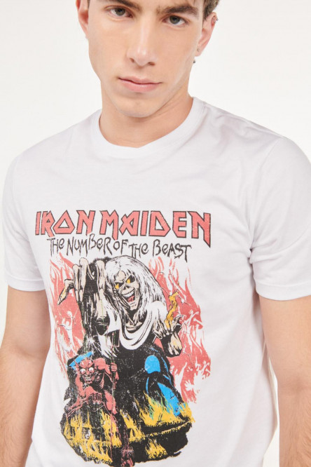 Camiseta blanca manga corta con estampado de Iron Maiden