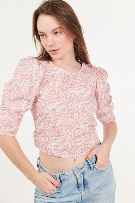 Blusa con abertura en espalda rojo medio con diseños estampados