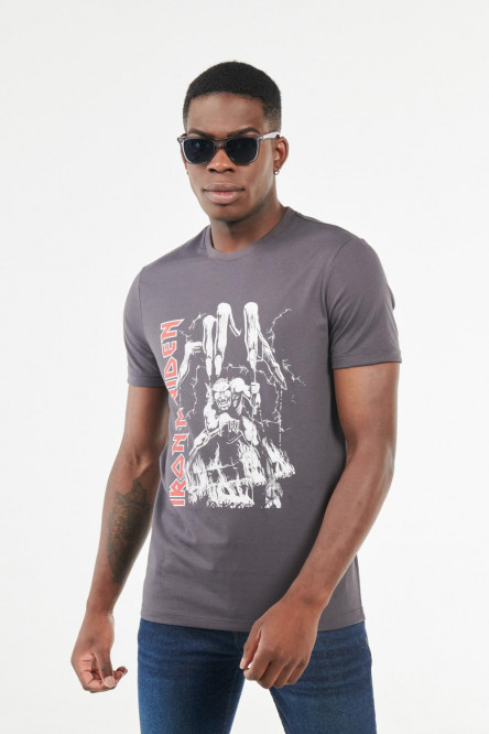 Camiseta gris intenso manga corta con estampado de Iron Maiden