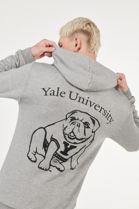 Buzo con capota gris medio y estampados de Yale negros