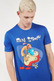 Camiseta azul medio con manga corta y estampado de Ren & Stimpy