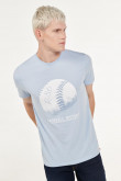 Camiseta cuello redondo azul claro con estampado college de béisbol