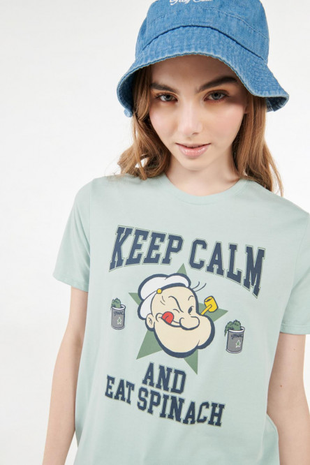 Camiseta verde clara manga corta con diseño de Popeye estampado