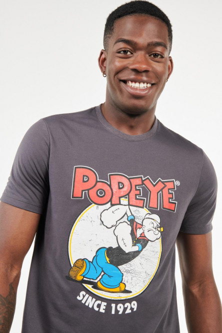 Camiseta cuello redondo gris intensa con estampado de Popeye