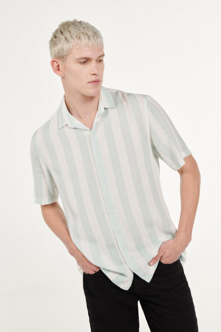 Camisa manga corta unicolor con estampado de rayas