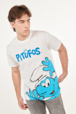 Camiseta manga corta crema claro con diseño de Los Pitufos