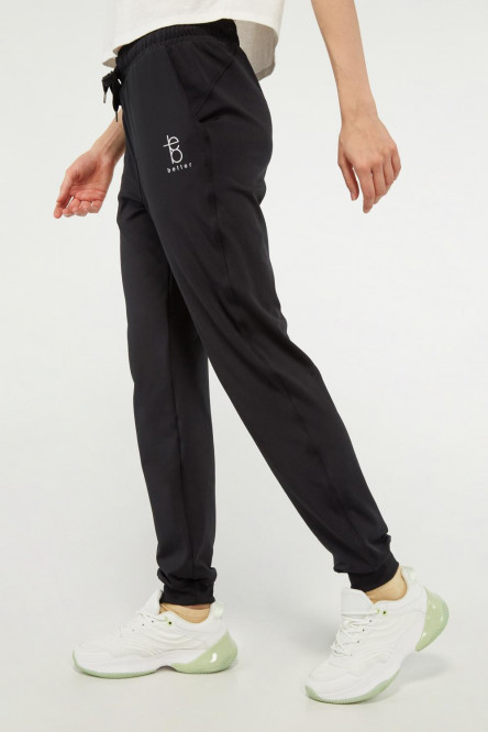 Pantalón jogger negro estampado con bolsillos laterales