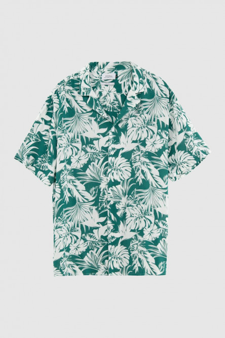 Camisa manga corta verde medio con estampado de flores