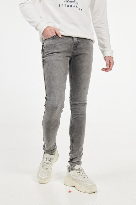 Jean gris oscuro súper skinny con costuras en contraste