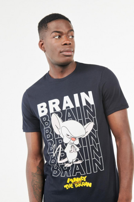 Camiseta manga corta azul intenso con diseño de Pinky & Cerebro