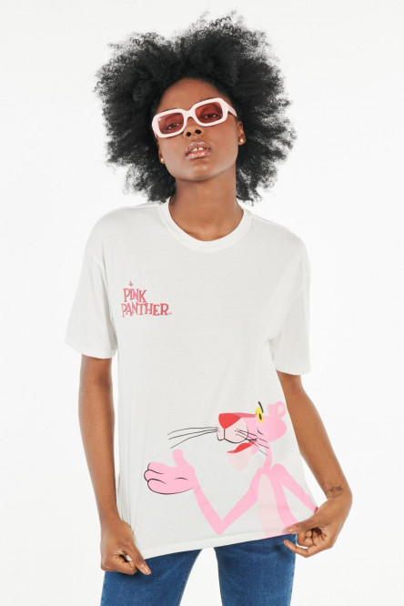 Camiseta manga corta crema claro con estampados de La Pantera Rosa