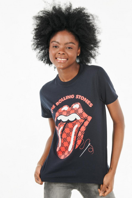 Camiseta azul intenso manga corta con estampado de Rolling Stones