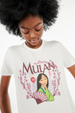 Camiseta manga corta crema claro con estampado de Mulán