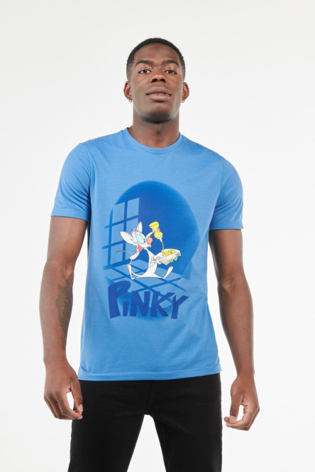 Camiseta azul oscuro, para hombre con estampado en frente, de Pinky & Cerebro