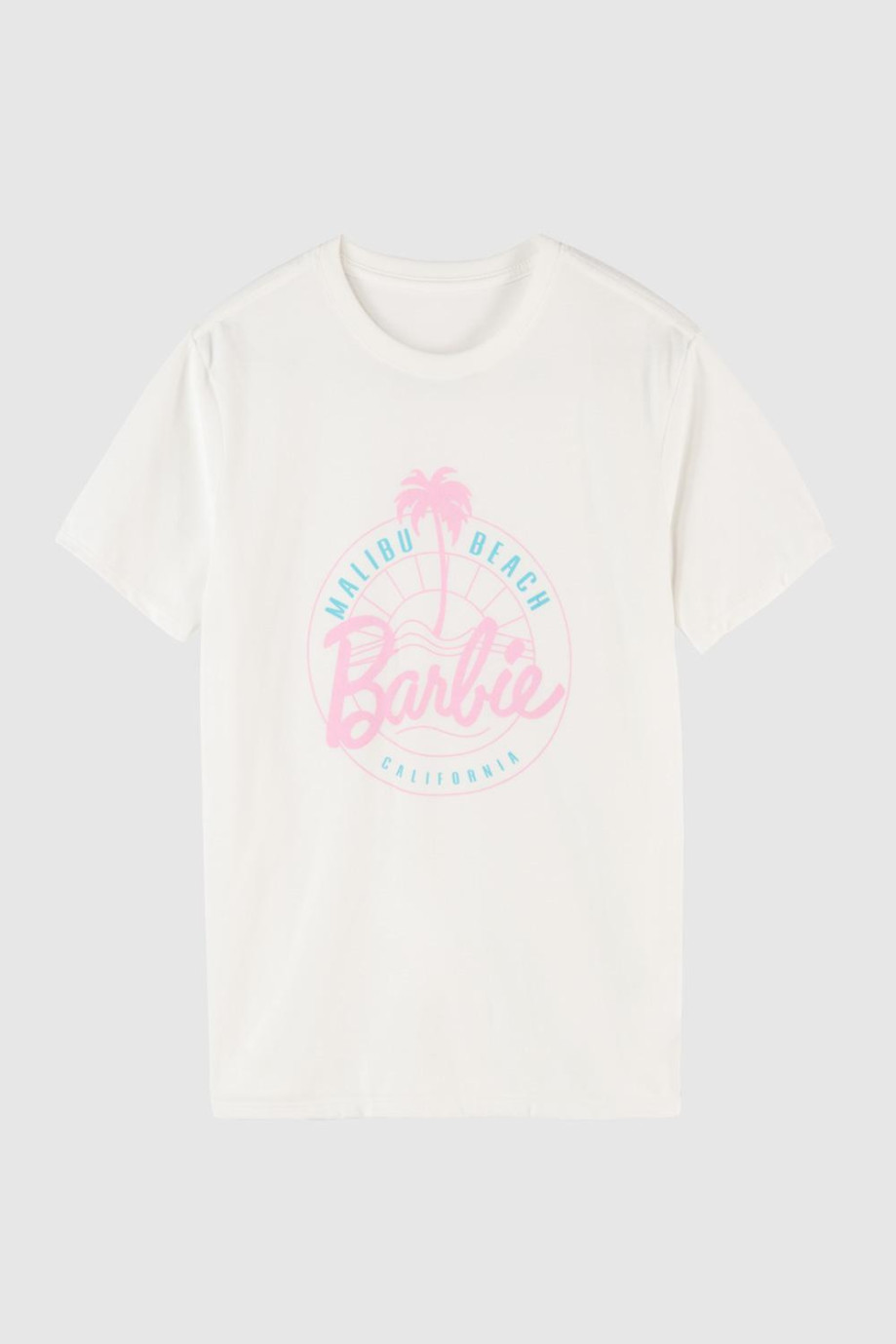 Camiseta manga corta crema claro con letras de Barbie estampadas