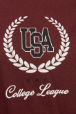 Camiseta manga corta rojo oscuro con estampado college