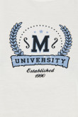 Camiseta crema claro manga corta con estampado college en frente