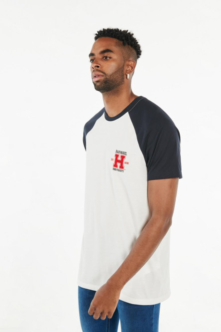 Camiseta manga ranglan corta crema claro con estampado de Harvard