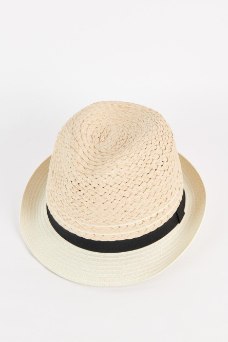 Sombrero de paja para hombre estilo panama color kaky claro con contraste en ala y lazo en color contraste.