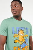 Camiseta verde medio con estampado de Garfield y manga corta
