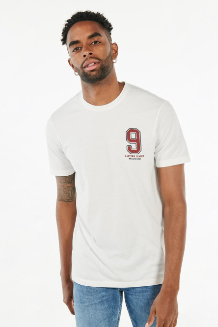 Camiseta crema clara con estampado de número y manga corta