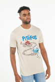 Camiseta manga corta kaki claro con estampado de Los Pitufos