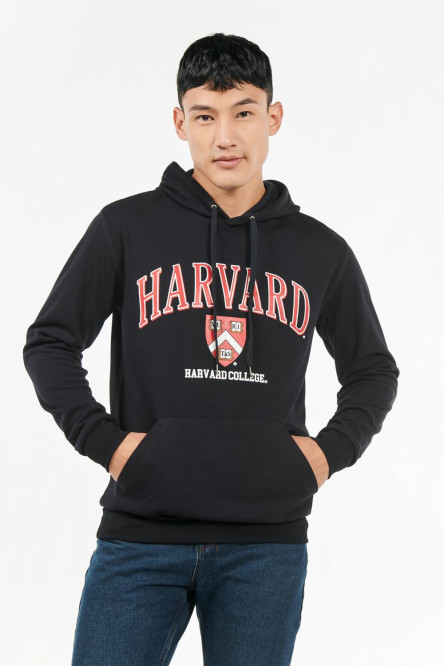 Buzo negro con estampado de Harvard y capota