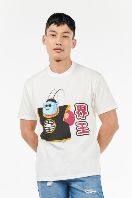 Camiseta cuello redondo crema claro con estampados de Dragon Ball Z