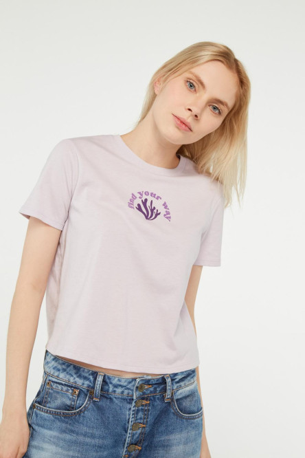 Camiseta unicolor manga corta con estampado minimalista