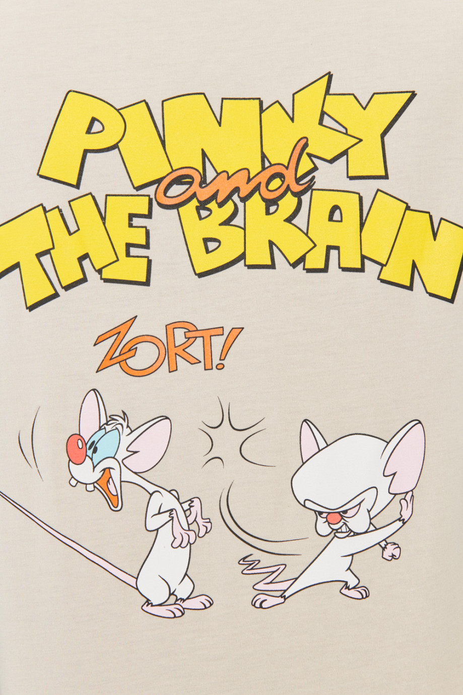Camiseta kaky claro manga corta con estampado de Pinky & Cerebro