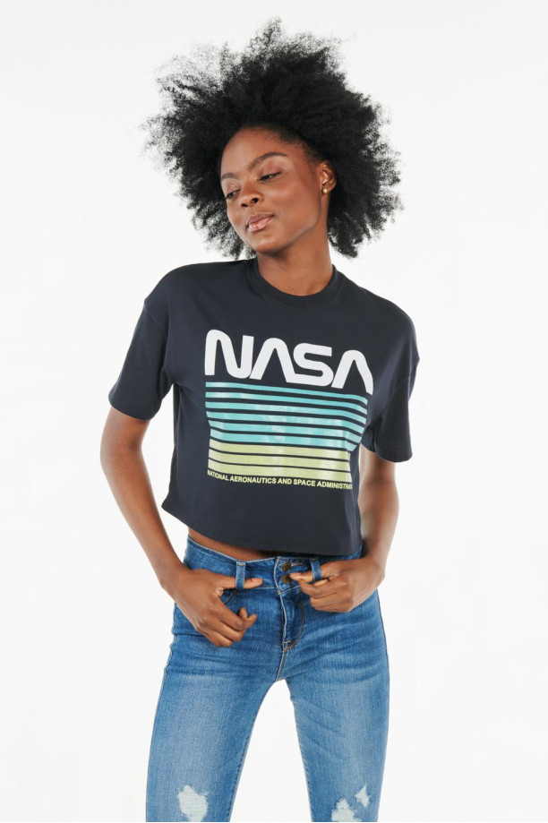 cuello redondo intenso con estampado de NASA