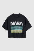 Camiseta cuello redondo azul intenso con estampado de NASA