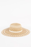 Sombrero kaky claro de paja con franjas blancas decorativas