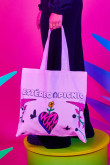 Bolso crema claro tipo tote bag con estampados del Festival Estéreo Picnic