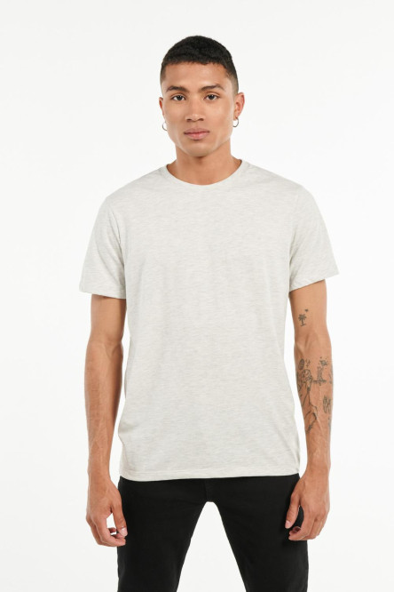 Camiseta gris clara manga corta con efecto jaspe y cuello redondo