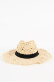 Sombrero crema claro de paja con lazo negro decorativo