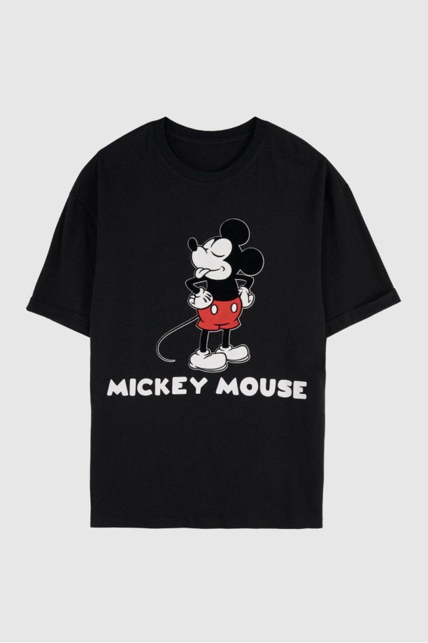 camioneta Meditativo convergencia Camiseta negra con estampado de Mickey y cuello redondo
