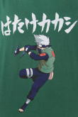 Camiseta verde oscura con cuello redondo y estampados de Naruto
