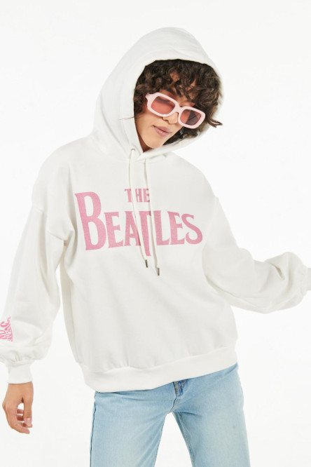 Buzo con capota crema claro y estampados rosados de The Beatles