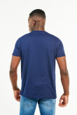 Camiseta manga corta azul intensa con estampado college blanco