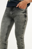 Jean skinny tiro bajo gris oscuro con costuras en contraste