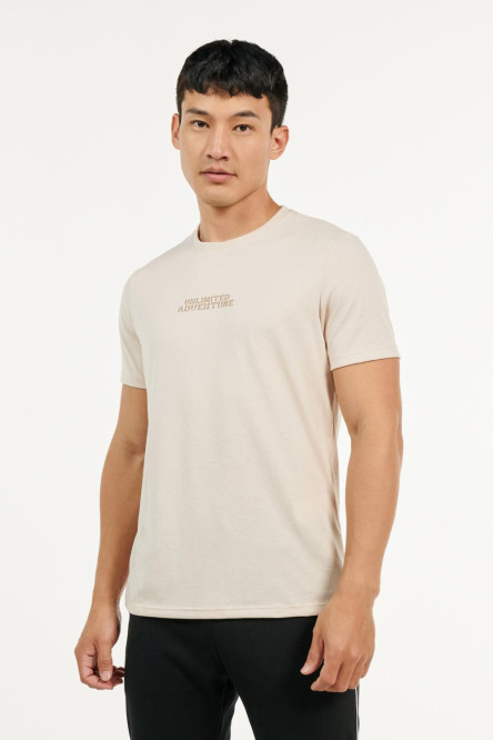 Camiseta cuello redondo kaky clara con estampado minimalista