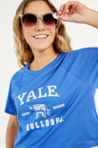 Camiseta azul oscura manga ranglan corta con estampado college de Yale
