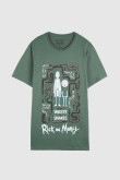 Camiseta verde oscura manga corta con estampado de Rick & Morty