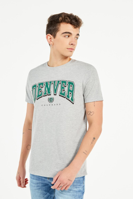 Camiseta manga corta gris medio con estampado college de Denver