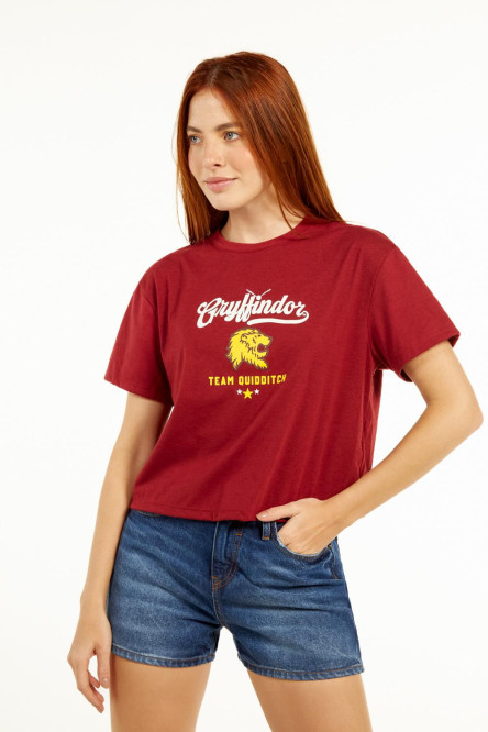 Camiseta roja violeta crop top con diseño de Harry Potter